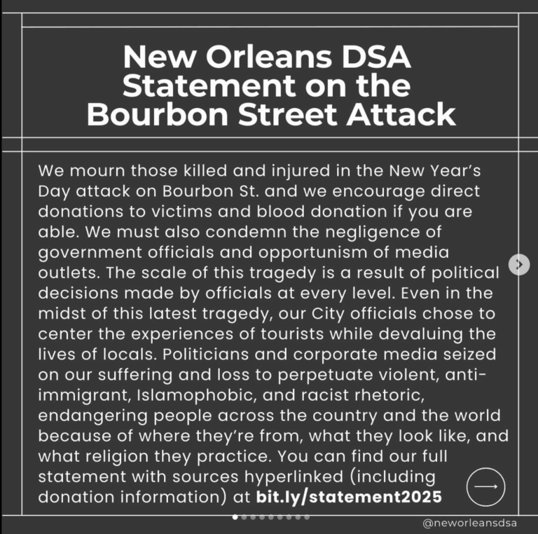 New Orleans DSA Statement on the Bourbon Street Attack